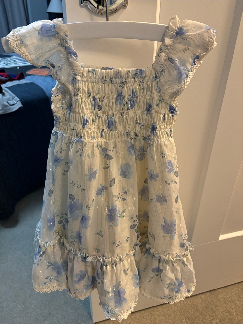 Rachel Zoe White Dress with Soft Blue Floral Print